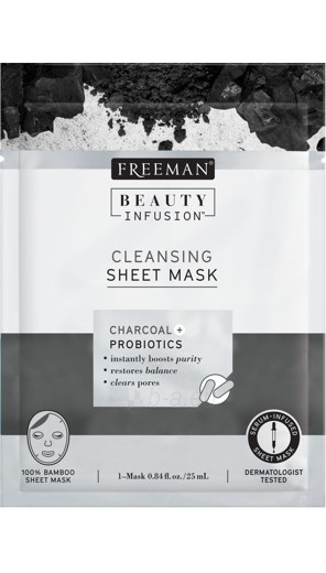 Veido kaukė Freeman Cleaning Facial Mask Activated Carbon and Probiotics Beauty Infusion ( Cleansing Sheet Mask) 25 ml paveikslėlis 1 iš 1