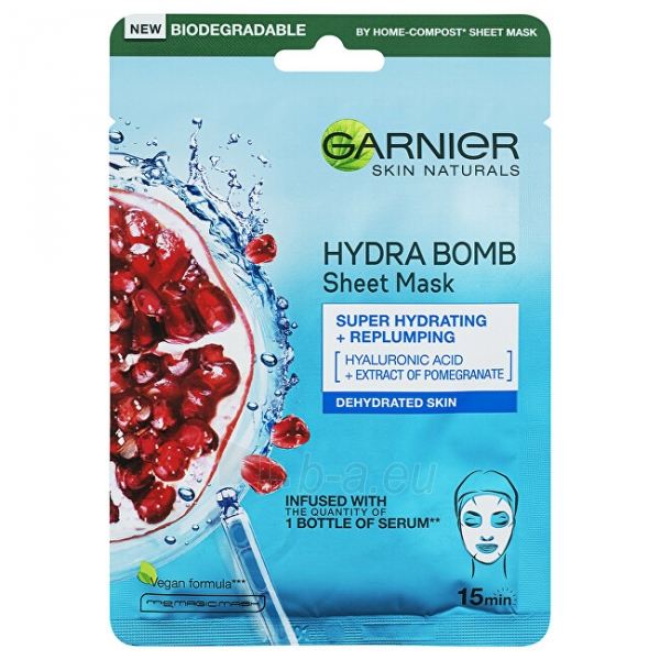 Veido kaukė Garnier Superhydrata?ní vypl?ující maska Moisture&Aqua Bomb (Skin Tissue Superhydrating Mask) 32 g paveikslėlis 1 iš 6