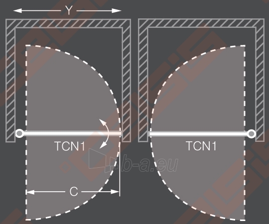 Vieno elemento varstomos dušo durys ROLTECHNIK TOWER LINE TCN1/90 skirtos montuoti į nišą su sidabro spalvos profiliu ir skaidriu stiklu paveikslėlis 3 iš 3