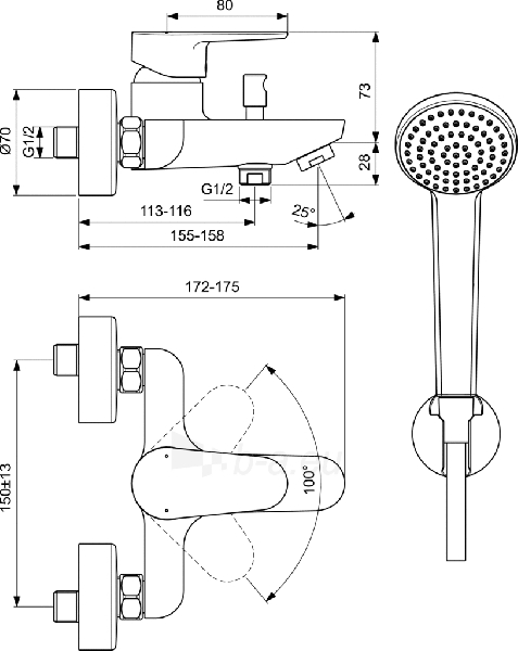 Vonios maišytuvas Ideal Standard, Cerafine O su dušo komplektu paveikslėlis 4 iš 4