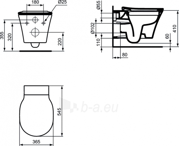 WC pakabinamas Ideal Standard Connect, Air Rimless, ar paslėptais tvirtinimais ir lėtai nusileidžiančiu vaks paveikslėlis 5 iš 5