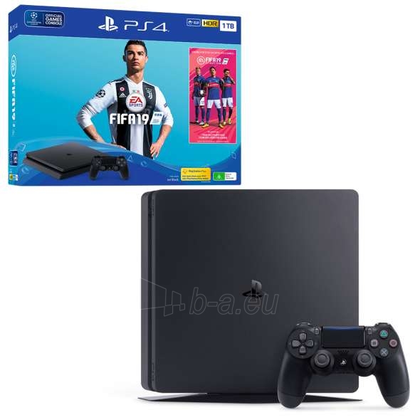 Žaidimų konsolė Sony Playstation 4 Slim 1TB (PS4) Black + Fifa 19 paveikslėlis 1 iš 5