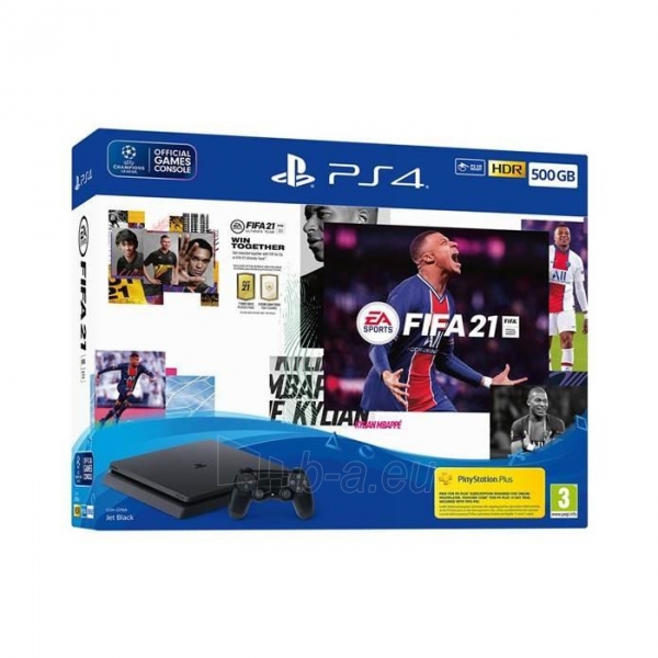 Žaidimų konsolė Sony Playstation 4 Slim 500GB (PS4) Black + FIFA 21 paveikslėlis 1 iš 4