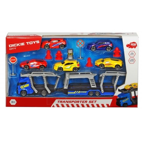 Žaislinė mašina vilkikas 30 cm su 5 metalinėmis mašinėlėmis ir kelio ženklais | Dickie 3745012 Mėlynas paveikslėlis 2 iš 2