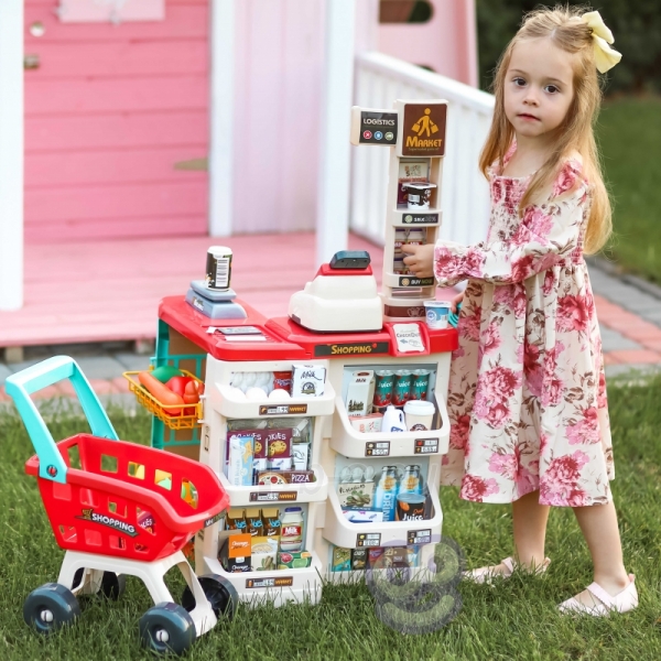 Žaislinė parduotuvė su pirkinių vežimėliu paveikslėlis 26 iš 27