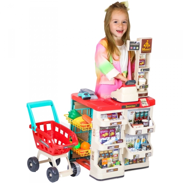 Žaislinė parduotuvė su pirkinių vežimėliu paveikslėlis 13 iš 27