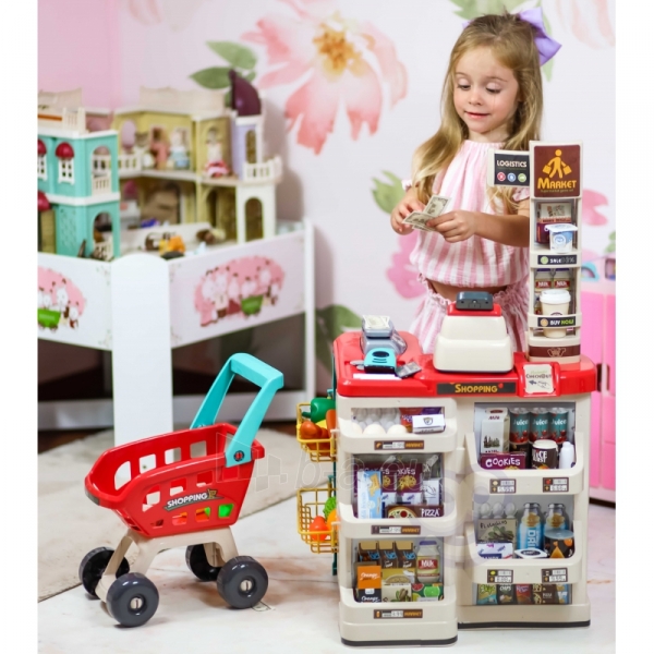 Žaislinė parduotuvė su pirkinių vežimėliu paveikslėlis 2 iš 27