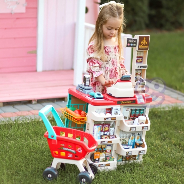 Žaislinė parduotuvė su pirkinių vežimėliu paveikslėlis 7 iš 27