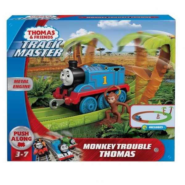 Žaislinis traukinys su bėgiais Thomas & Friends Monkey Trouble GJX83 paveikslėlis 1 iš 4