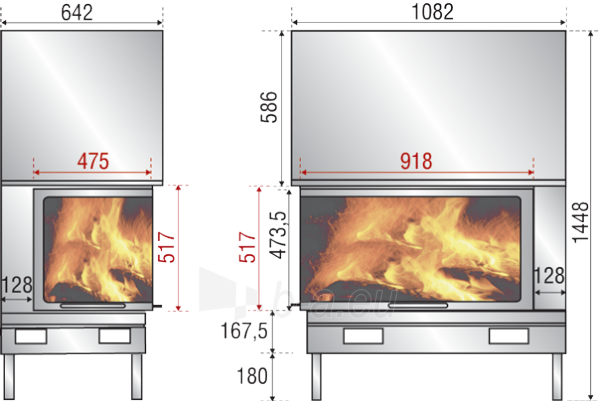 Židinio ugniakuras Axis FH1200PG/WSBlack vientisu kampiniu dešinės pusės stiklu paveikslėlis 2 iš 2